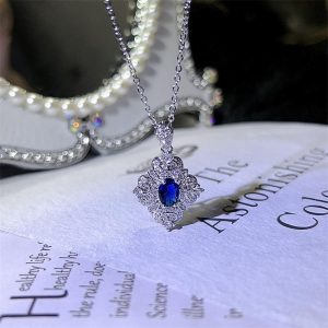 Home a super dazzling and luxurious imitation antique sapphire necklace that combines european and american styles, specially designed for women. it features a zircon shape design, being both high end and elegant.