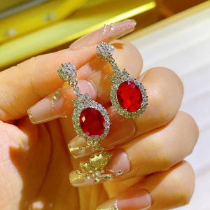 Home high end heavy craft water drop earrings red earrings for women tassel earrings studs exaggerated ear jewelry light luxury